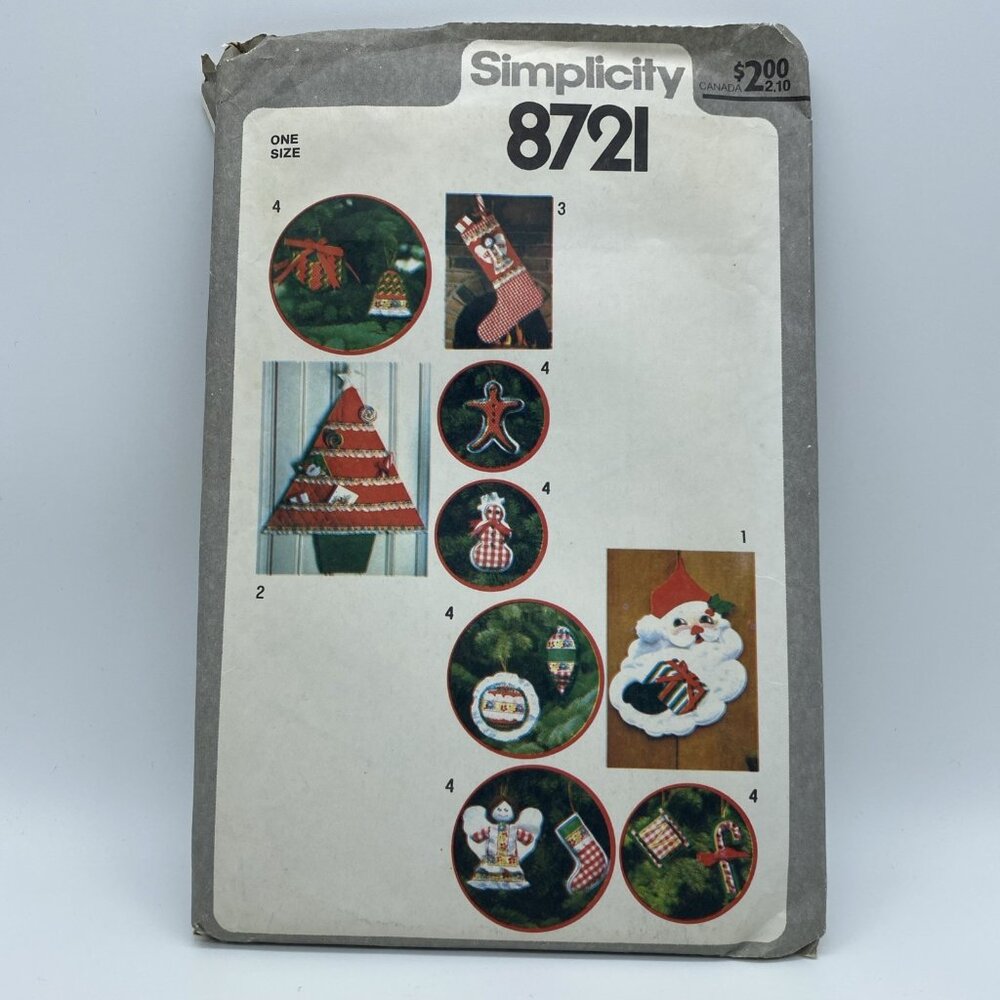 Simplicity 8721 Christmas Ornaments Stocking 1978 UNCUT FF Sewing Craft Pattern